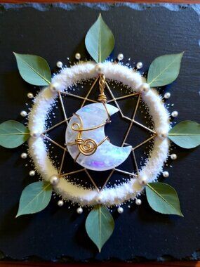 Handmade! White Crescent Moon Pendant - Wire Wrapped Quartz Moon Goddess Jewelry